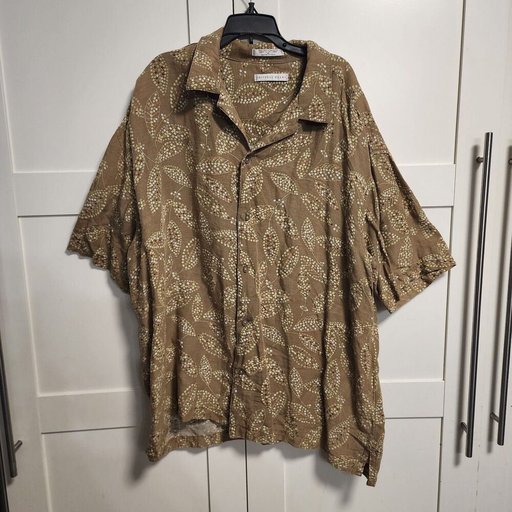 Geoffrey Beene Mens short sleeve Linen brown/TAN button up shirt, size Large XL